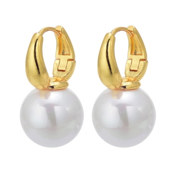 HUGE SWAN 14mm Elegant Big Pearl Dangle Earrings 14K Gold Plated Hoop Clasp for Women,  for Wedding Gift