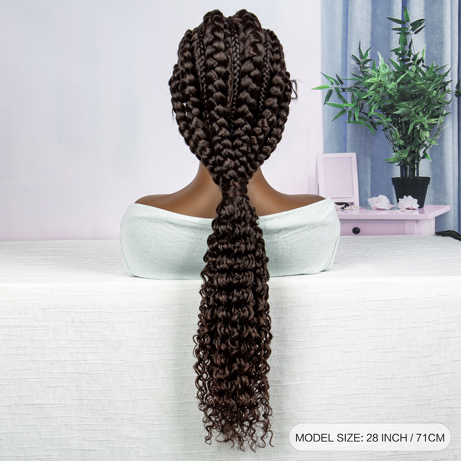 28 Inches Lace Frontal Synthetic Braided Wigs Lace Front Braided Ponytail Wig Natural Knotless with Baby Hair for Black Women Daily Use (1B/33 Color)