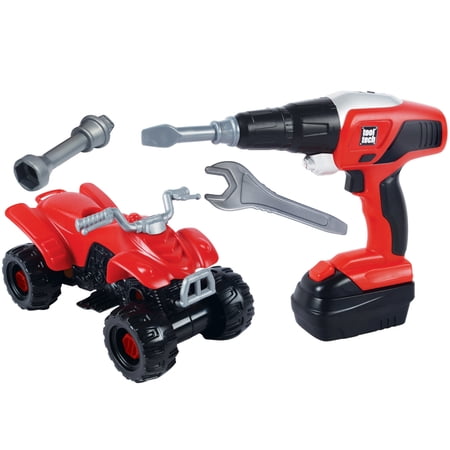 Red Box: Tool Tech: Take Apart ATV & Power Drill - Red, Build A Toy Vehicle Set, Realistic Light-Sound Drill, Mechanic Assembly Roleplay Set, Kids 3+