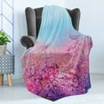thumbnail image 4 of Flower Soft Flannel Fleece Throw Blanket, Sakura Blossom Floral Beauty with Sky Japanese Inspired Cherry Spring Theme, Cozy Plush for Indoor and Outdoor Use, 60" x 80", Purple Pale Blue, by Ambesonne, 4 of 5