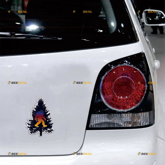 Bigfoot Sasquatch Pine Tree Blue Single White Background Car Magnet Sticker Magnetic Decal - 2 Pack Glossy 4" 6" - for Truck Door Fridge Reusable Waterproof