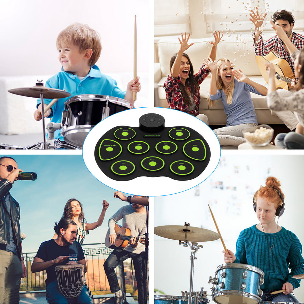 The Best Gift for Christmas Holidays and Birthdays Portable USB Silicone Electric Drum Set with 7 Full-tone Standard Drum Pads Headphone Jack and Pedals with Drum Sticks 