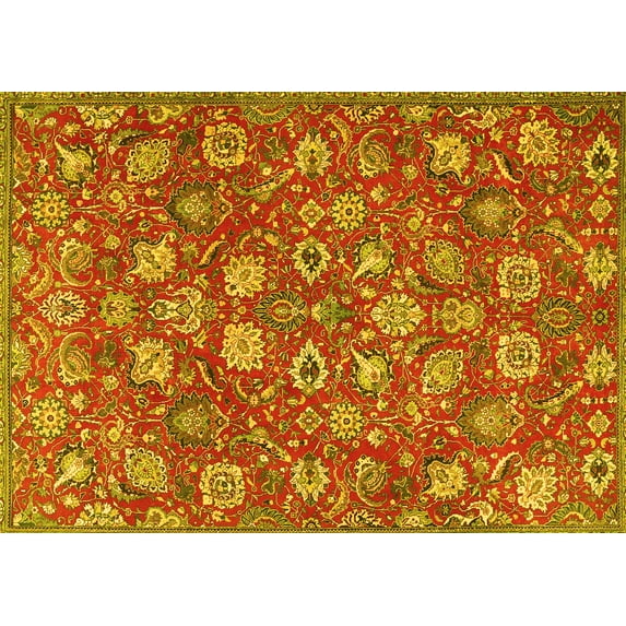 Ahgly Company Machine Washable Indoor Rectangle Persian Yellow Traditional Area Rugs, 7' x 9'