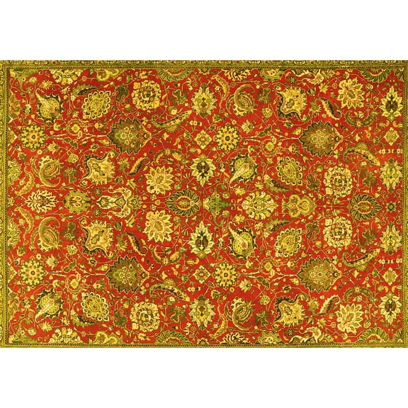 Ahgly Company Indoor Rectangle Persian Yellow Traditional Area Rugs, 5' x 7'