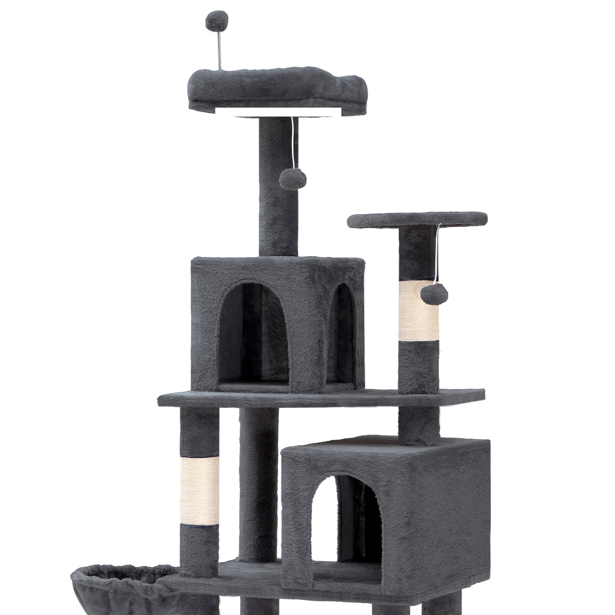 Uforic 75" Multi-Level Cat Tree with Scratching Posts, Caves & Hammock, Dark Gray