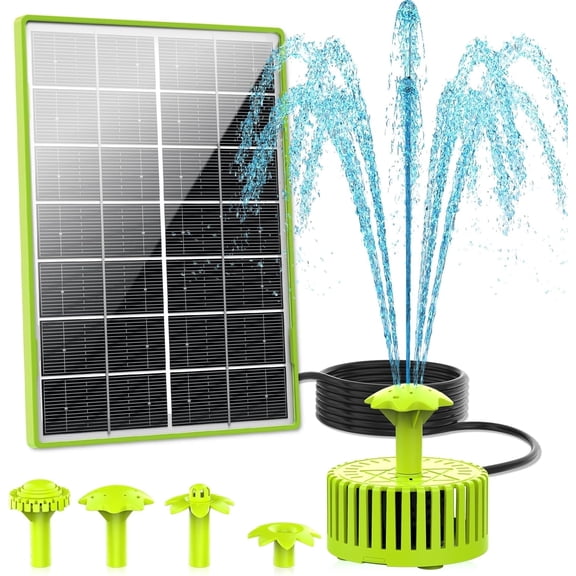 4.5W DIY Solar Water Fountain Pump with Glass Panel, 4 Nozzles Solar-Powered Water Feature for Bird Bath, Outdoor Garden, Fish Tank (Green)