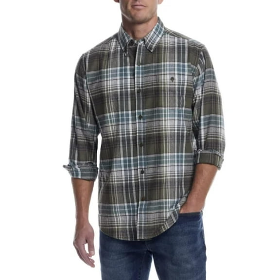 Weatherproof Vintage Men's Casual Button Down Long Sleeve Soft Brushed Plaid Flannel Shirt (US, Alpha, Small, Regular, Regular, Green)