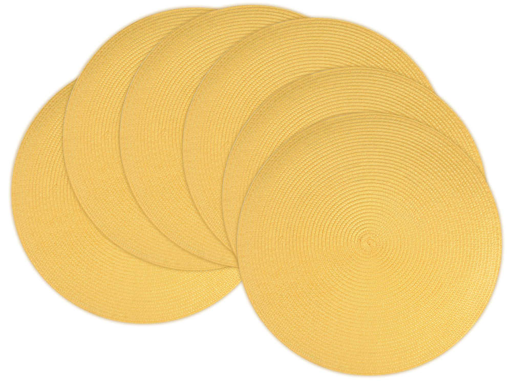 Set of 6 Yellow Woven Round Placemats 15"