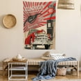 thumbnail image 2 of Cars Tapestry, Poster Style Image Gasoline Station Commercial Kitschy Element Route 66 Print, Wall Hanging for Bedroom Living Room Dorm Decor, 40W X 60L Inches, Vermilion Beige, by Ambesonne, 2 of 5