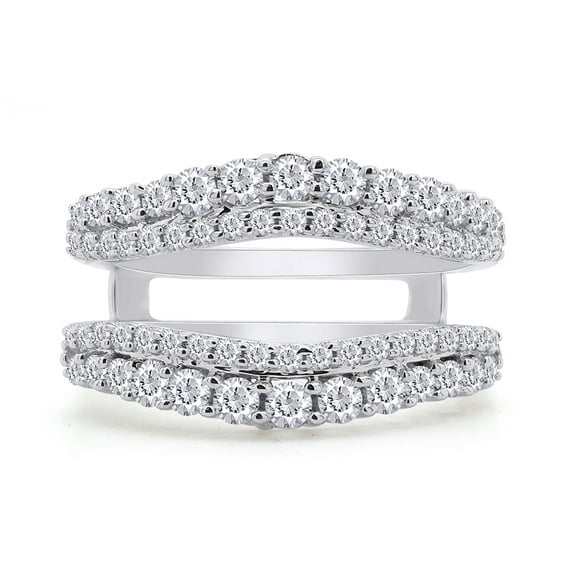 AFFY 1CT Round Cubic Zirconia Double Row Pave Set Curved Enhancer Guard Ring 14K White Gold over Silver-5