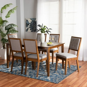 Baxton Studio Suvi Modern and Contemporary Grey Fabric Upholstered and Walnut Brown Finished Wood 7-Piece Dining Set