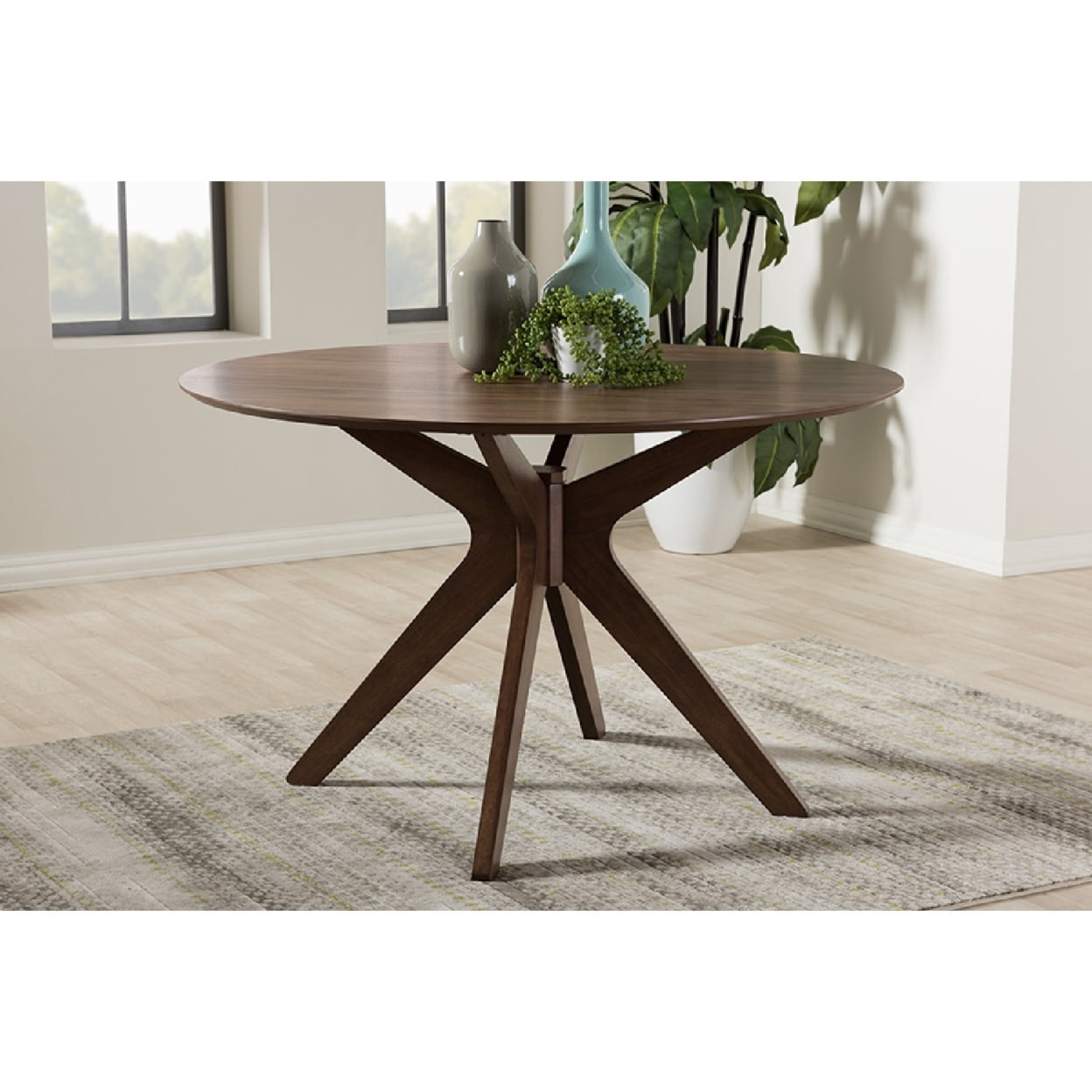 Baxton Studio Monte Round Wood Dining Table in Walnut Brown