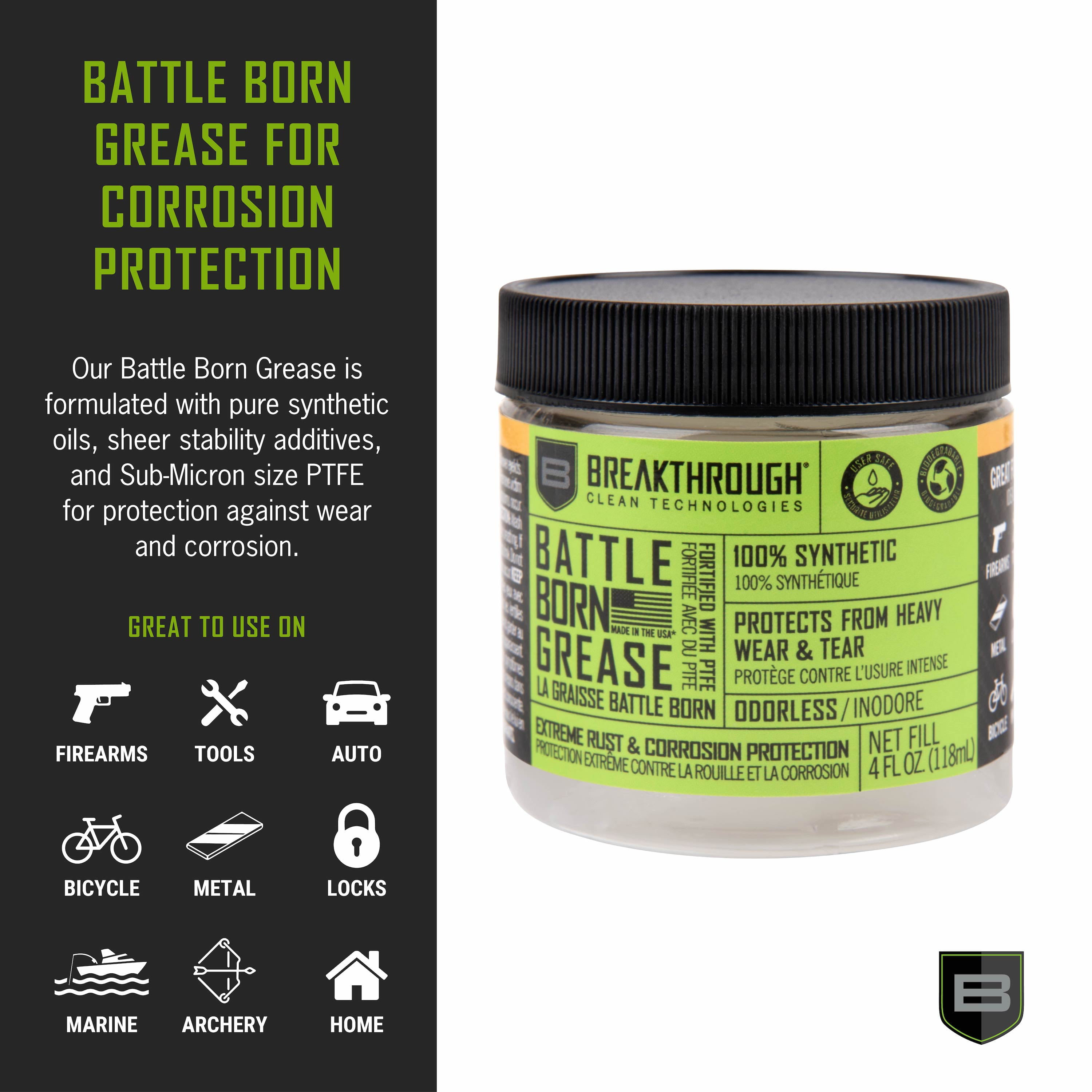 Breakthrough Clean Technologies® Battle Born Grease w/ PTFE, 4oz Jar, Clear