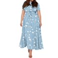 thumbnail image 7 of LWavelet Women's Plus Size Ditsy Floral Maxi Dress Short Sleeve Tie Waist Casual Cute Dress with Pockets Dark Blue 3XL, 7 of 7
