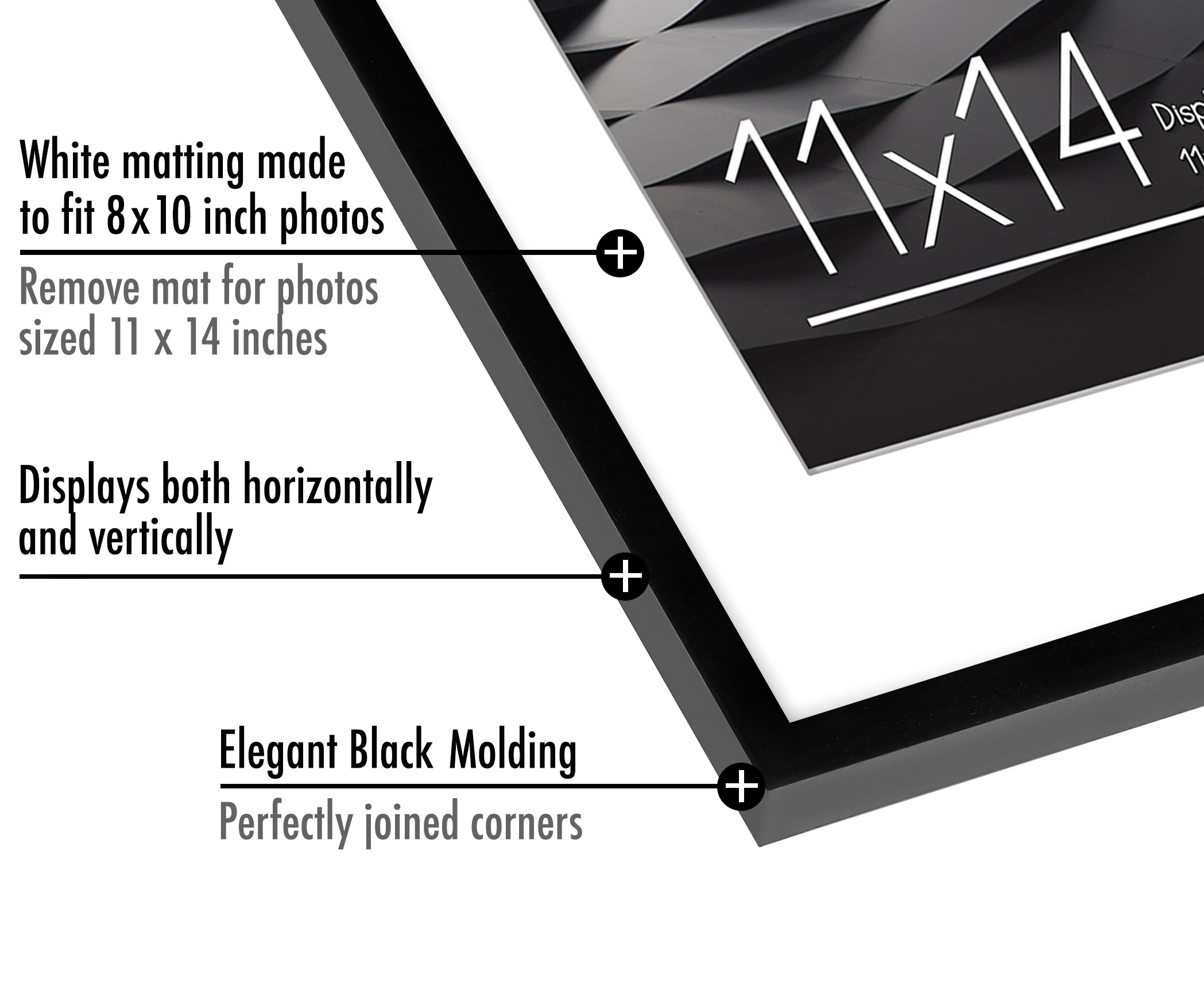 Americanflat 11x14 Picture Frame with Shatter-Resistant Glass - Use as 8x10 Frame with Mat or 11x14 Frame Without Mat - Streamline Collection - Thin Photo Frame for Wall Display - Black