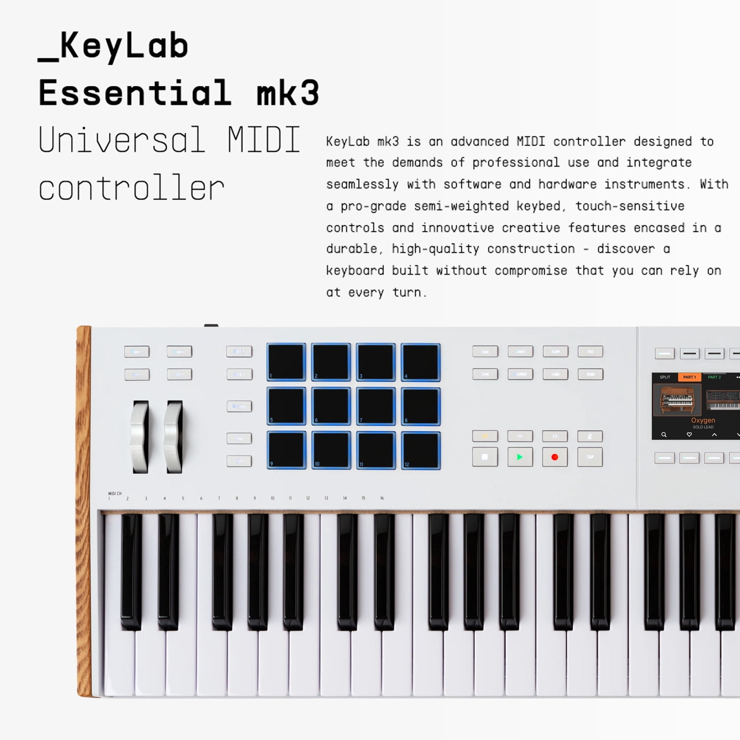Arturia KeyLab Mk3 61 Keyboard MIDI Controller with DAW Integration and Enhanced Keybed (White) Bundle with Keyboard Piano Style Sustain Pedal, Keyboard Dust Cover, and 10 Feet MIDI Cable (4 Items)