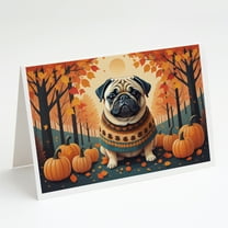 Fawn Pug Fall Greeting Cards and Envelopes Pack of 8 7 in x 5 in