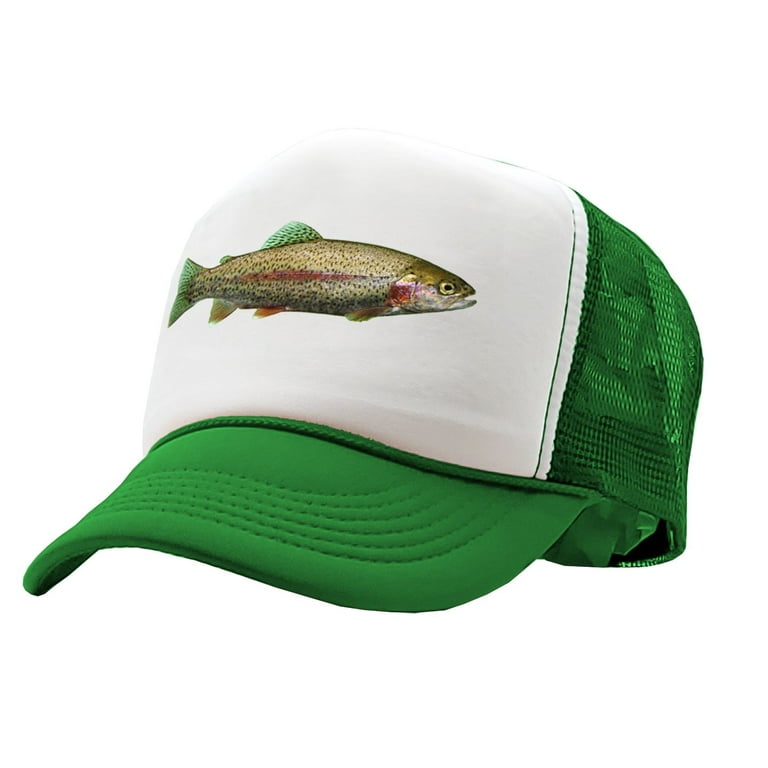 RAINBOW TROUT - freshwater fly fishing angler fish - Vintage Retro Style  Trucker Cap Hat (Green)