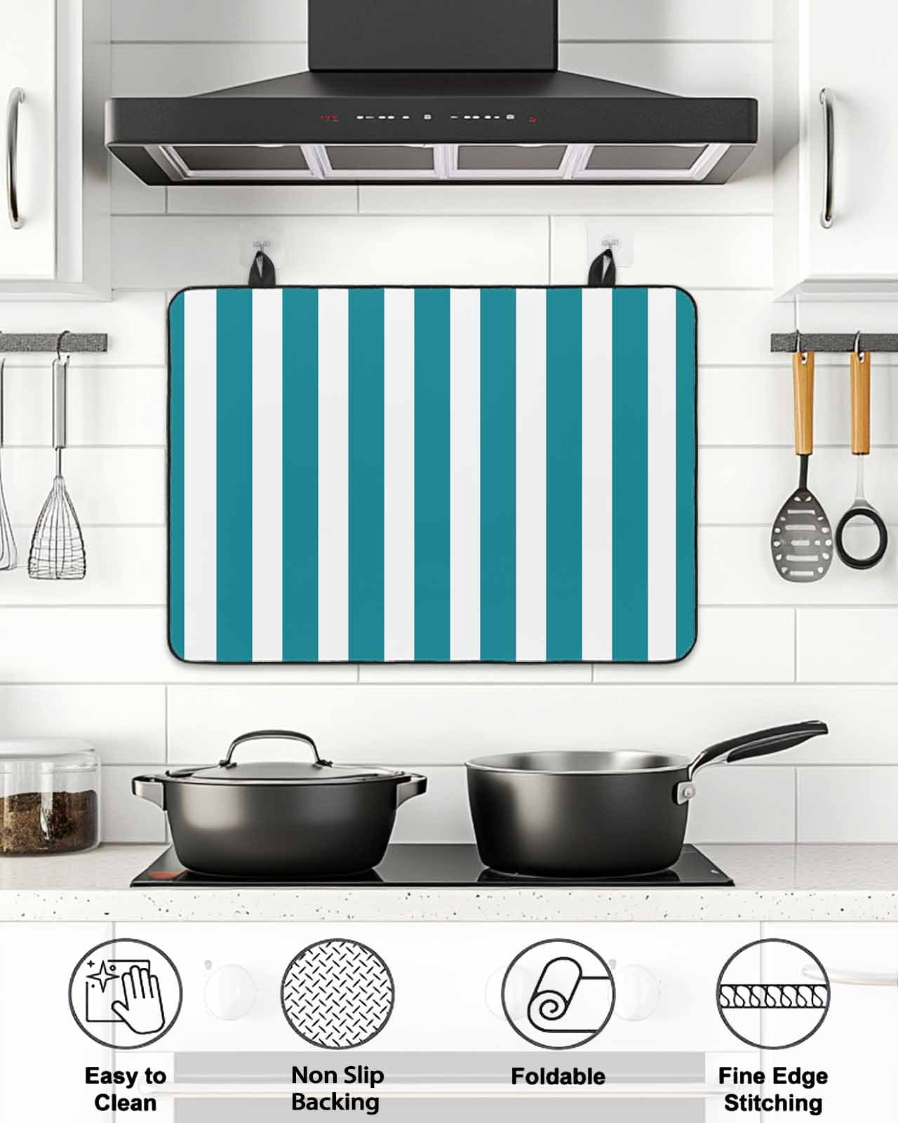 Stove Top Covers for Electric Stove, Teal Striped Glass Stovetop Cover Protector, Simple Art Vertical Stripe Farmhouse Induction Cooktop Protector Oven Mat for Kitchen Countertop 24"x21"