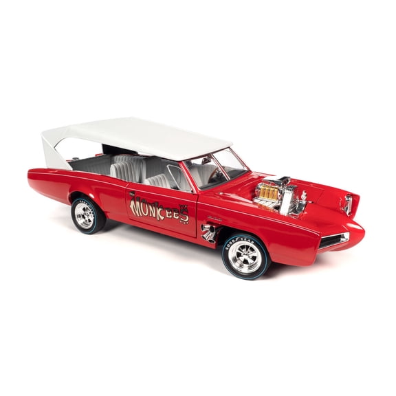 1966 Monkeemobile w/Monkees Figure Cutouts, Red w/White Roof - Auto World AWSS144 - 1/18 Scale Diecast Model Car
