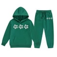 thumbnail image 5 of WhouRiu Toddler Girls' Outfits Print Long Sleeve Hooded Sweatshirt Pants Loose Sport Fall Winter Outfit Set Green,Sized 3-4, 5 of 5