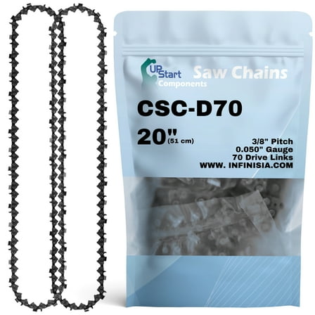 2-Pack 20" Full Chisel Chainsaw Chain D70 Replacement for Allis Chalmers 195 Chainsaws - (20 inch, 3/8" Pitch, 0.050" Gauge, 70 Drive Links)