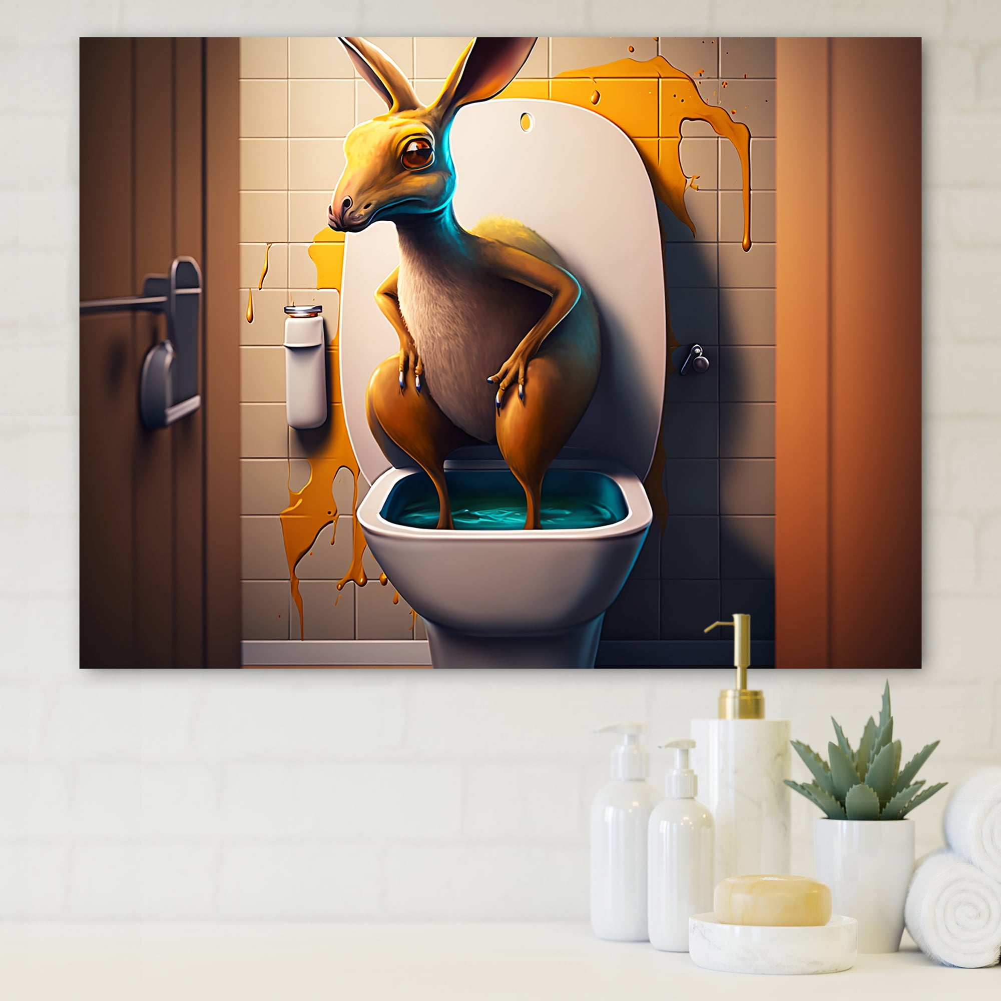 Designart Funny Kangaroo Going To The Dunny Canvas Wall Art
