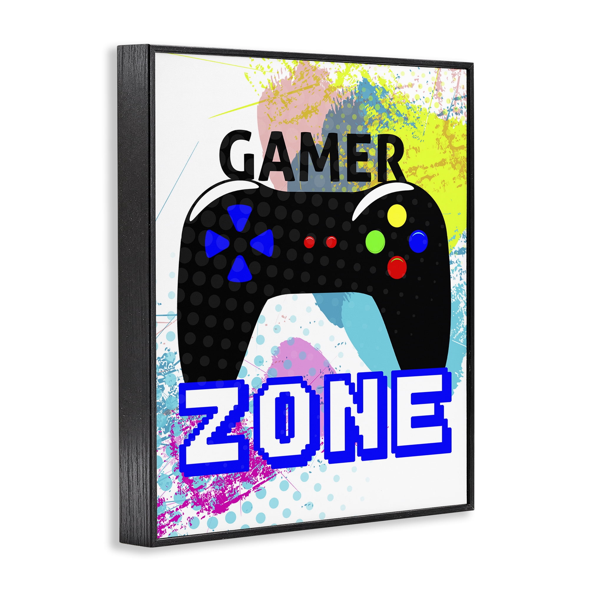 Stupell Industries Gamer Zone & Controller Typography Painting Black Framed Art Print Wall Art, 16 x 20