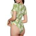thumbnail image 3 of KLL Women 's Crew Neck Bodysuit Jumpsuits Daisies Flowers Print Short onesies Stretch T Shirts, 3 of 7