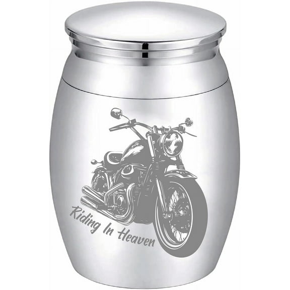 Motorcycle Small Keepsake Urn Stainless Steel Mini Cremation Urn Ashes Preserve Memorial Gift Waterproof Decorative Funeral Souvenir for Human Ashes Part Encapsulation Storage 1.57x1.18in