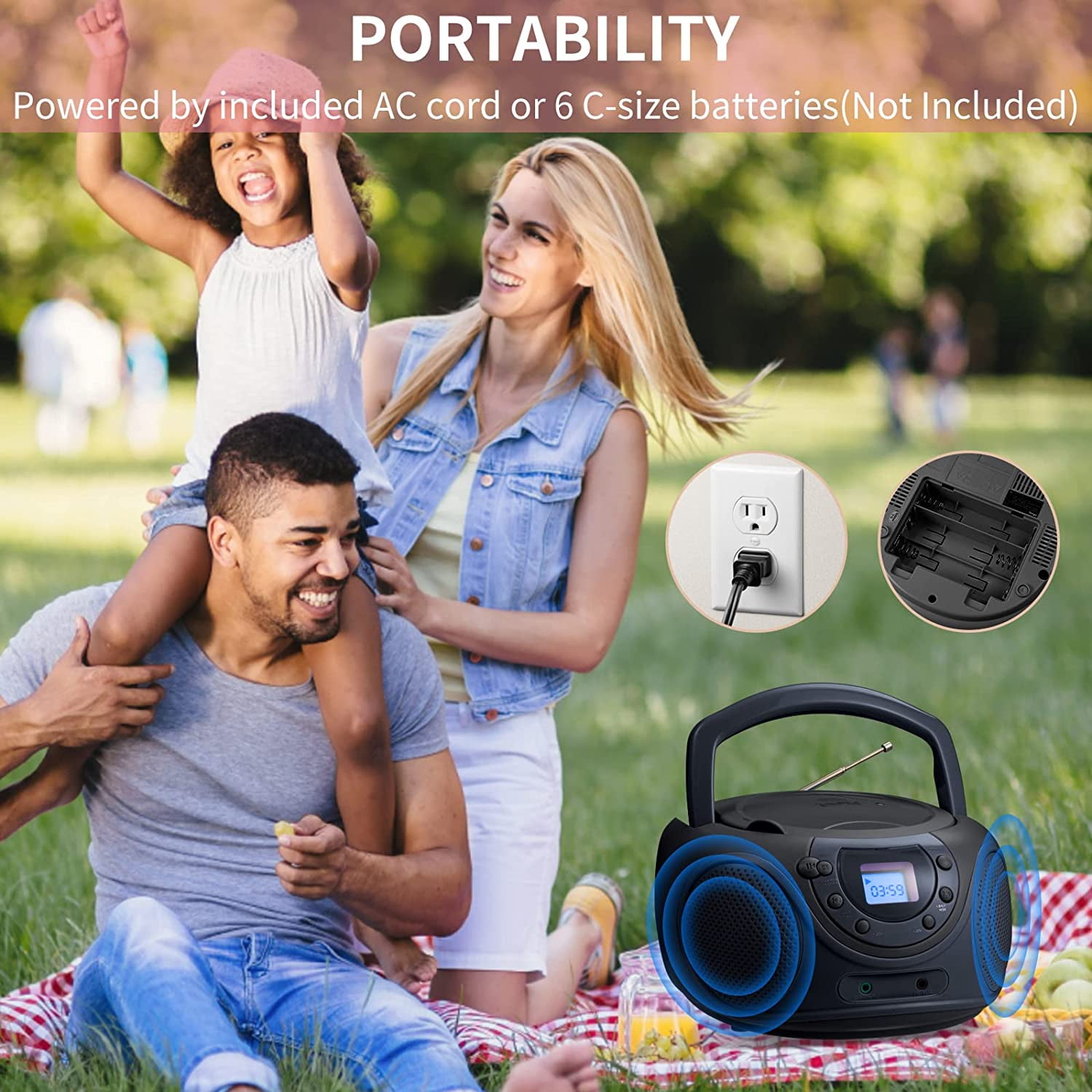 hPlay P16 Portable CD Player Boombox AM FM Digital Tuning Radio, Aux Line-in, Headphone Jack (Space Grey)