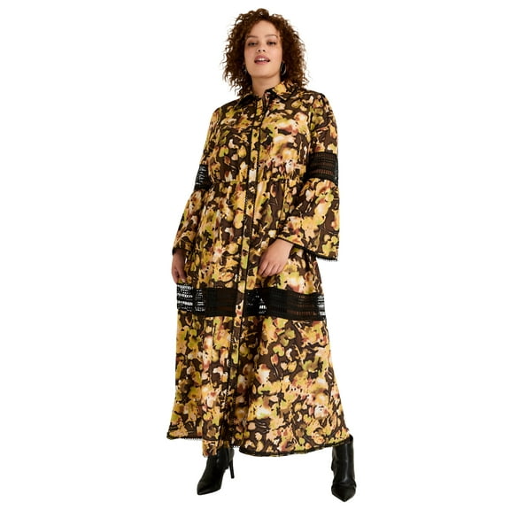 June & Vie Women's Plus Size Lace-Panelled Midi Shirt Dress