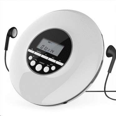 Portable CD Player MP3 Music Player with Stereo Earbuds and Bluetooth Output CD Player with LCD Display White