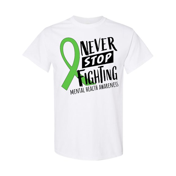 Inktastic Never Stop Fighting Mental Health Awareness Green Ribbon T-Shirt