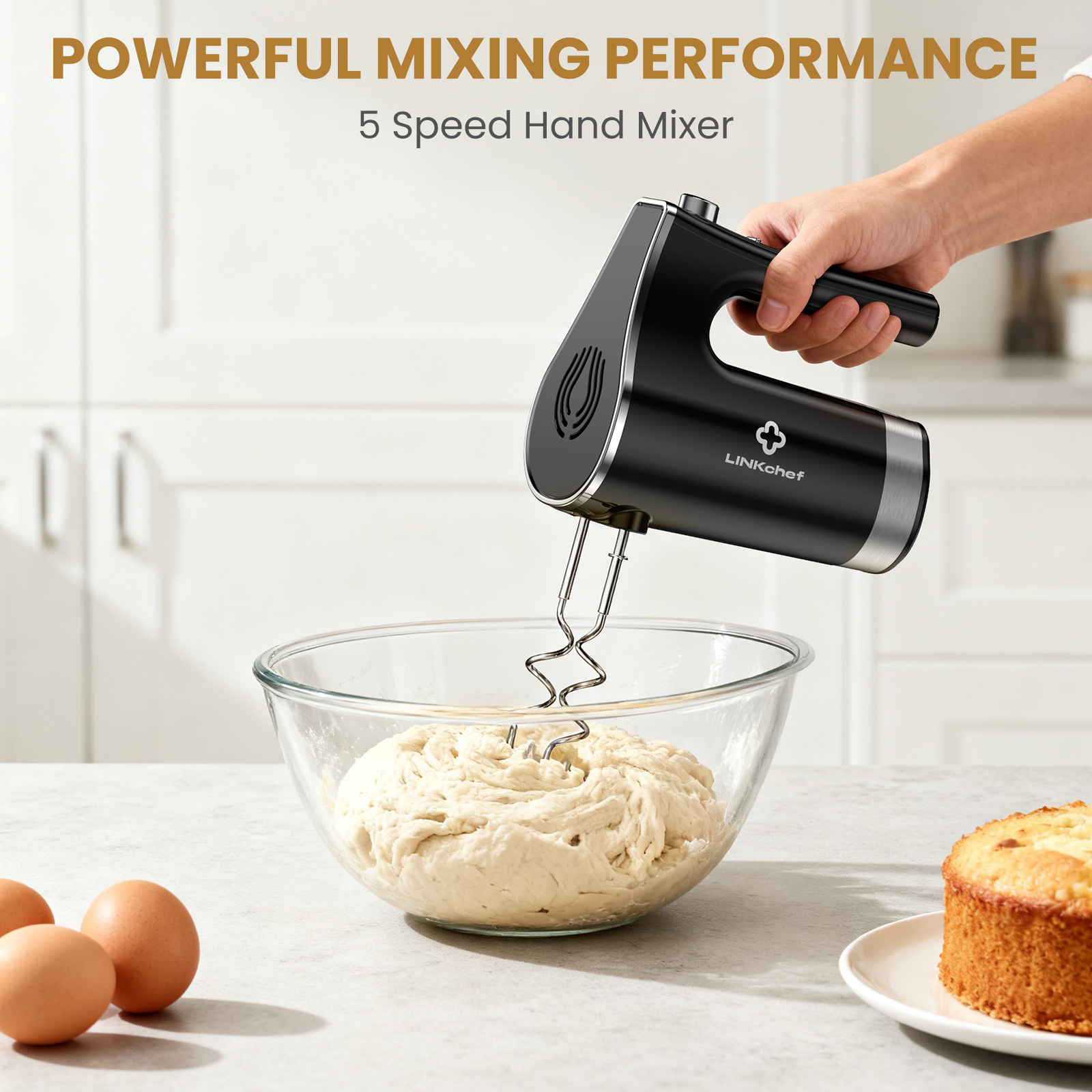 LINKChef 5-Speed Hand Mixer with Turbo Button, Black photo 7