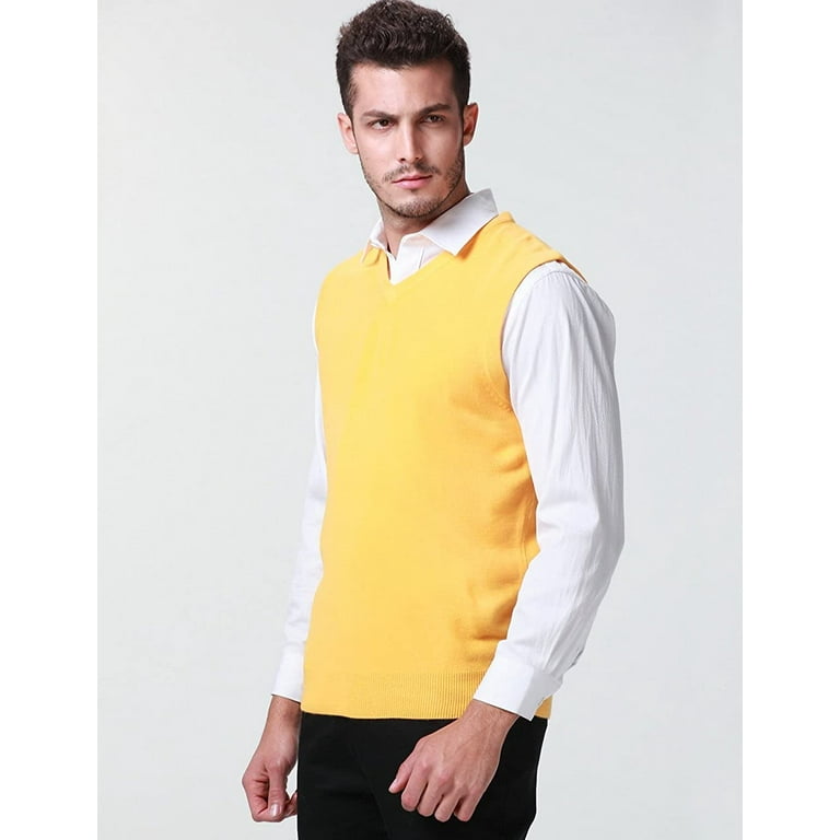 Mens Knitted Vest Pullover Regular Fit V Neck Sleeveless Sweater Vest for  Men Yellow 4X-Large 