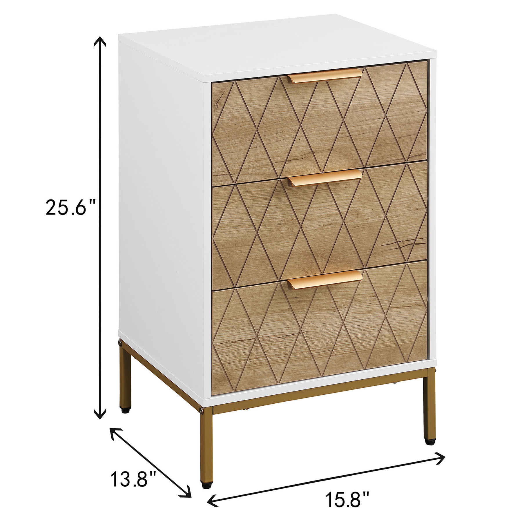 Chic Bedside Table with 3 Drawers, Perfect Modern Nightstand for Bedroom Spaces，Natural+White