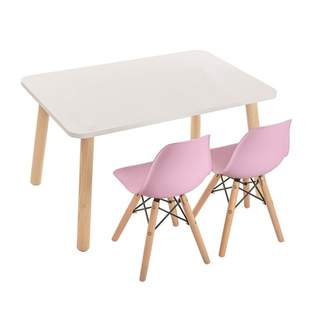Mesa Rectangular Melamina Duduk con 2 Sillas Eames Rosa