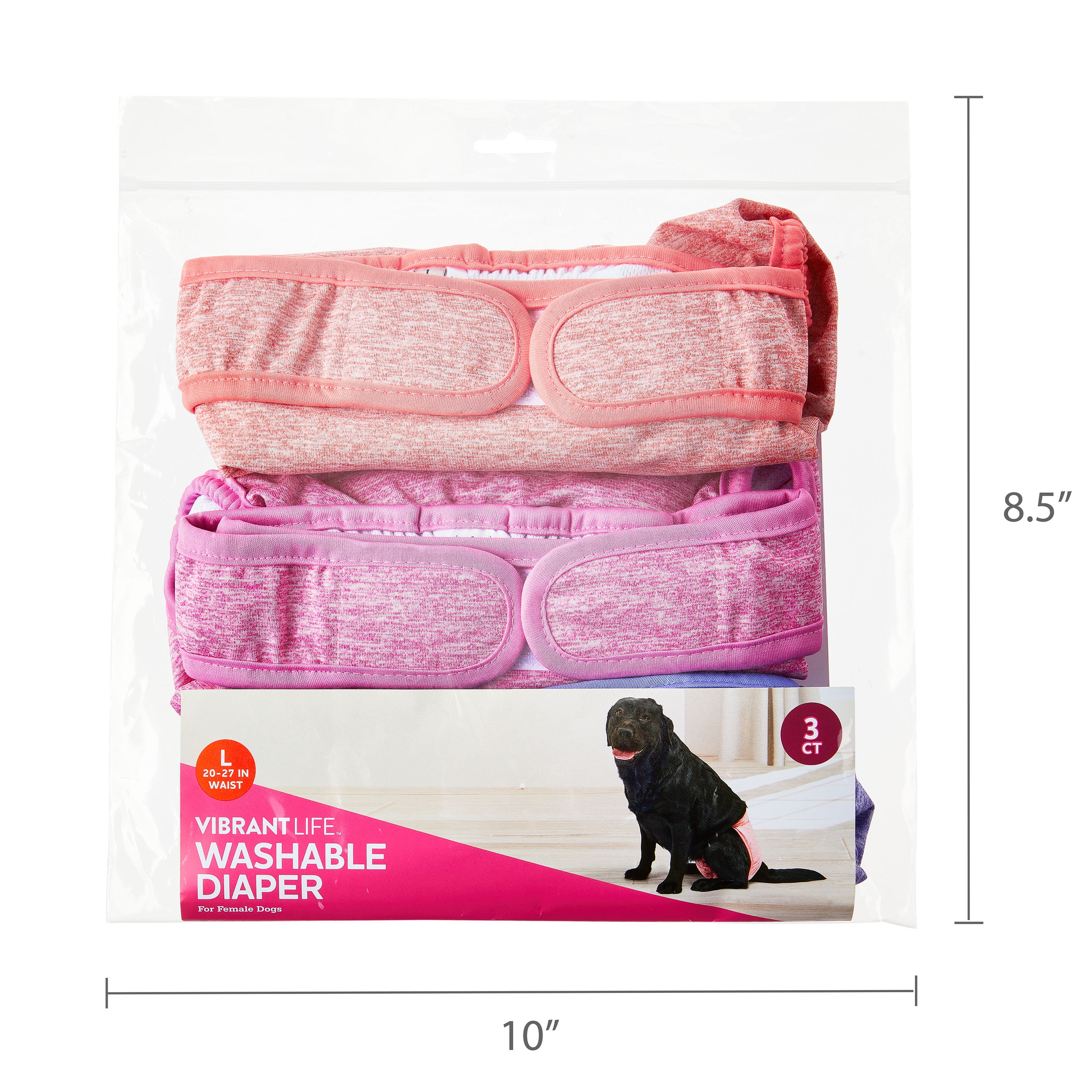 Vibrant Life Washable Dog Diapers for Female Dogs, L, 3 Count