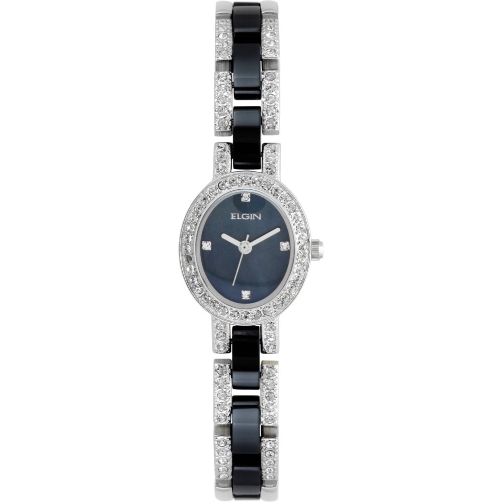Elgin Women's TwoTone Silver and Black Ceramic Black Dial Czech