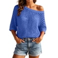 thumbnail image 3 of RongHuan Womens Summer Tops Scoop Neck Short Sleeve Sweater Casual Crochet Hollow Out Knit Pullover Shirts Beach Coverup, 3 of 7