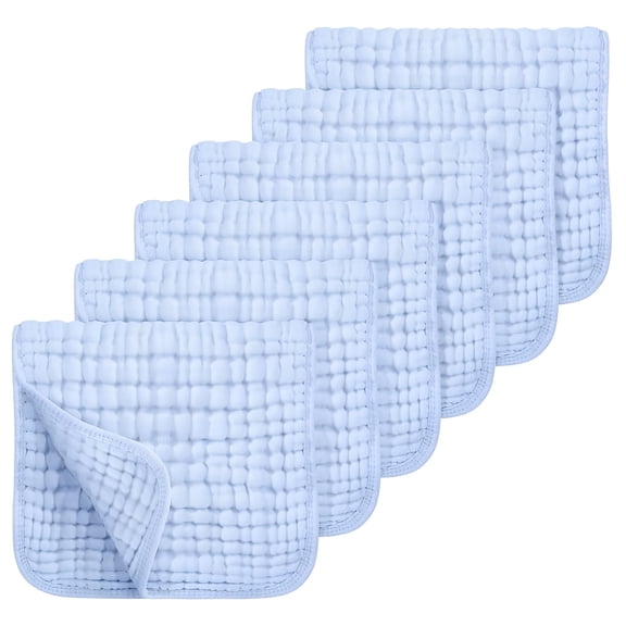AUQ Muslin Burp Cloths 100% Cotton Muslin Cloths Large 20''x10'' Extra Soft and Absorbent 6 Pack Baby Burping Cloth for Boys and Girls (Blue)