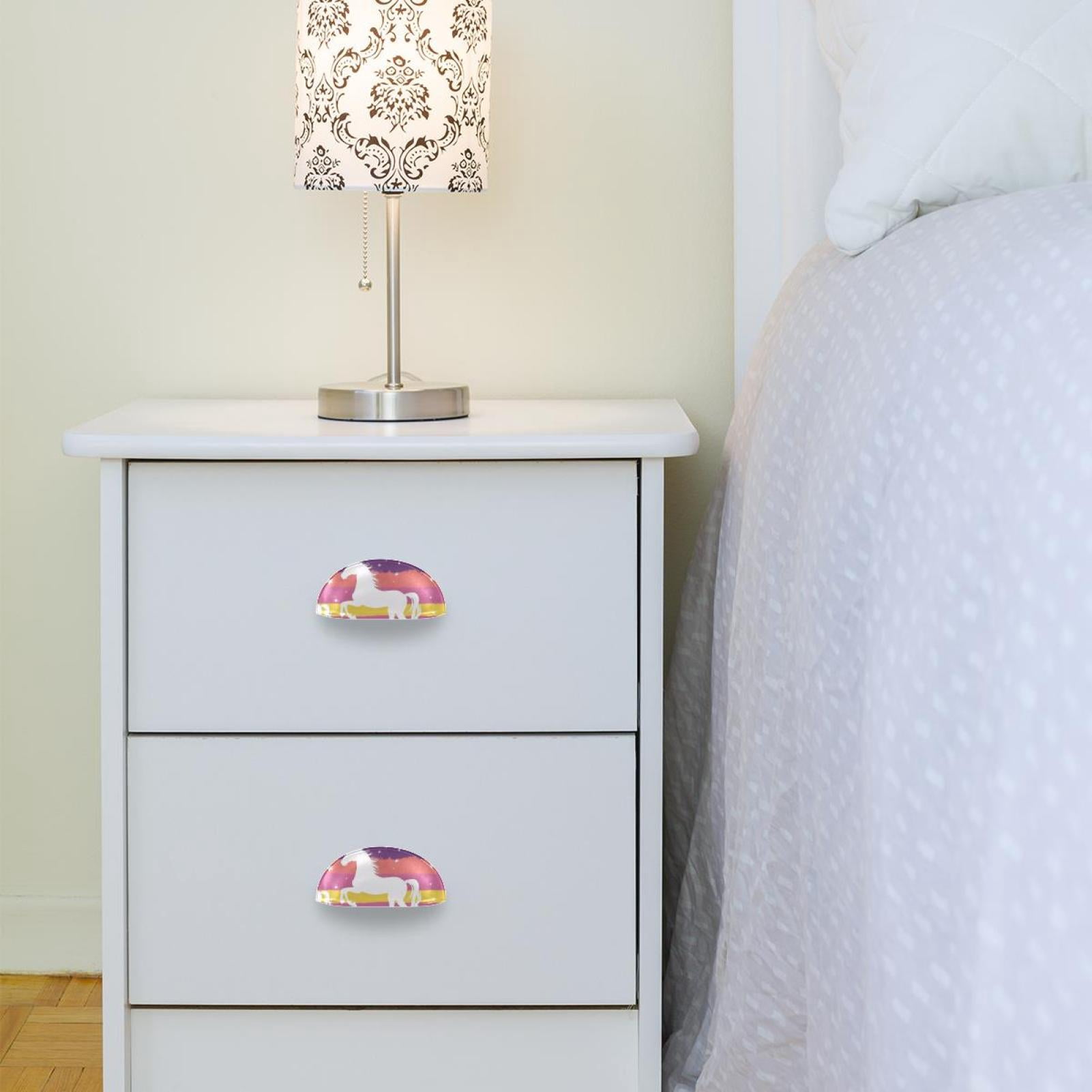 PhooArto 6 Pcs Cup Drawer Pulls, Unicorn Silhouette Rainbow Pattern Shell Shape Handles Cabinet Knobs for Dresser Cupboard Closet Wardrobe with Screws
