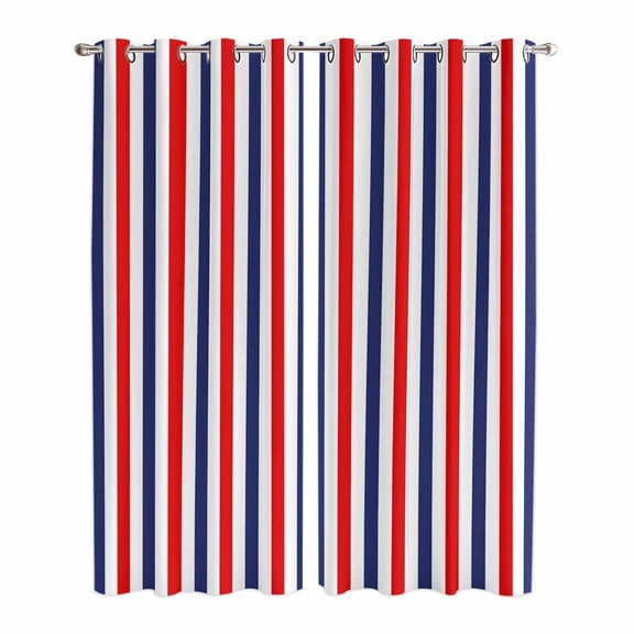 Red Blue White Striped Kitchen Curtains 84 Inch Length, Modern Simple Stripes Grommet Top Bedroom Living Room Curtains, Light Filtering Cafe Curtain Drapes 2 Panels Set 84''x84''