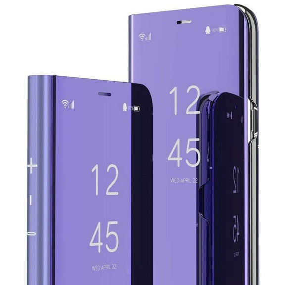 Compatible with Samsung Galaxy S22 Case Mirror View Clear Glitter Leather Flip Case with Kickstand Luxury with Stand Design Shockproof Case for Samsung Galaxy S22 Mirror Purple