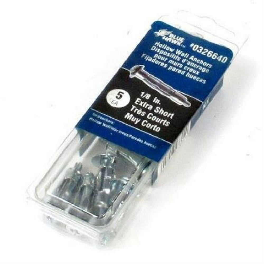 Blue Hawk (0326640) 5Pack 1/8" Extra Short Hollow Wall Anchors Lot