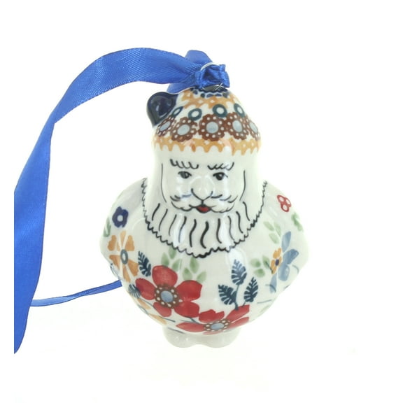 Blue Rose Polish Pottery Red Daisy Santa Ornament