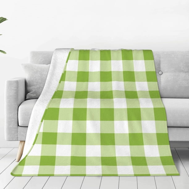 Balery White Green Plaid Manta de Felpa Suave y Acogedora – Cobija de Franela Aterciopelada para Cama, Lavable y Cálida para Sofá, Mascotas, Transpirable-50"x40"
