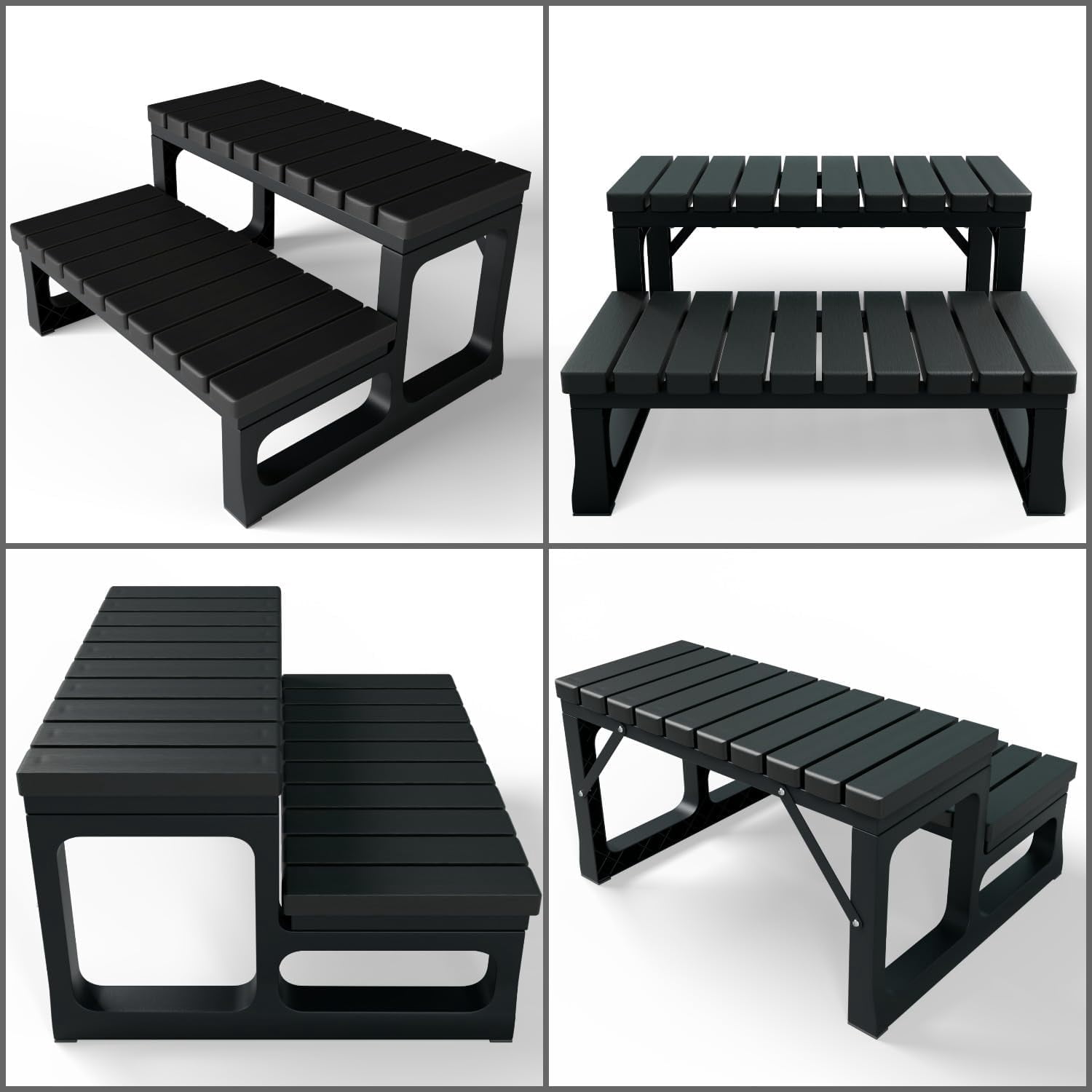 Hot Tub Steps Grey/Spa Steps for Round or Straight Sided Spa, Non-Slip Steps for Outdoor/Indoor (Black)