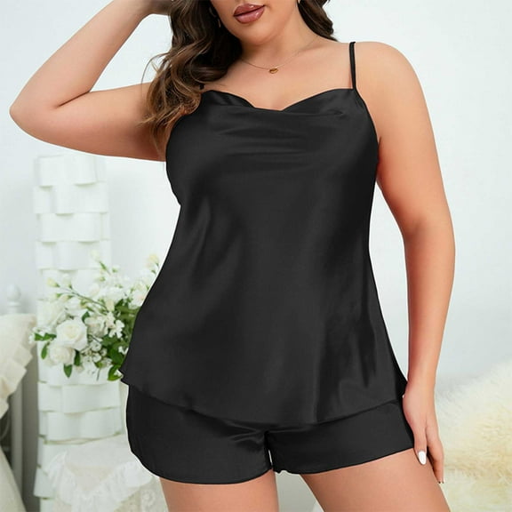 Jacenvly Pajamas for Women Light Breathable Valentine'S Day Gifts for Women Solid Color Strappy Bathrobe Home Clothing Can Be Worn Externally with Ice Silk Pajamas Pajamas Black